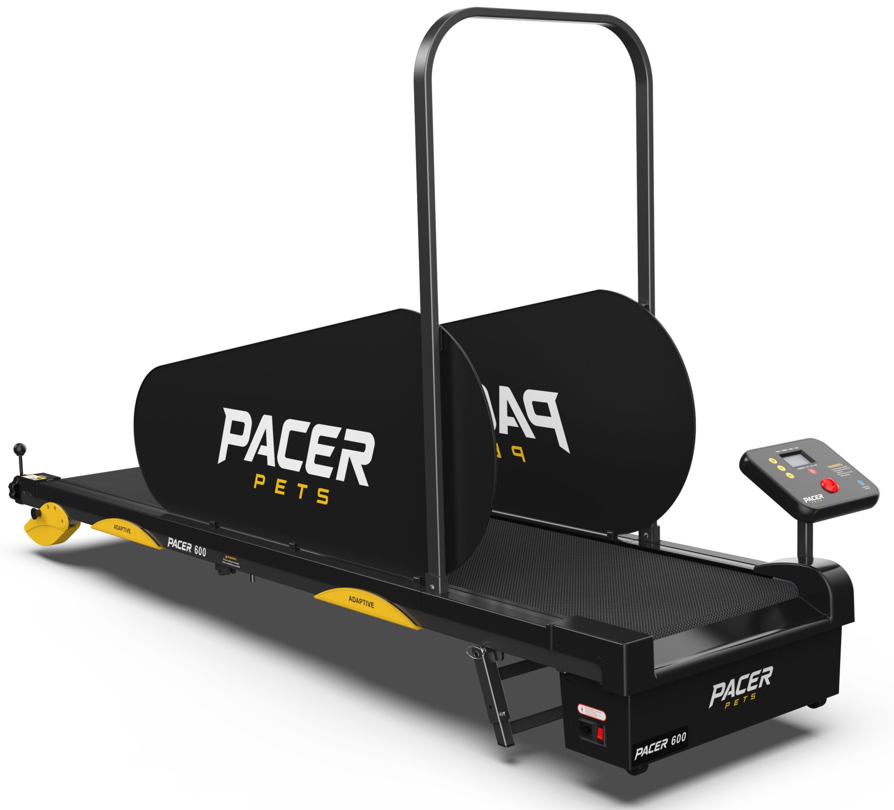 PACER 600 canine treadmill facing right with folding frame and safety side panels